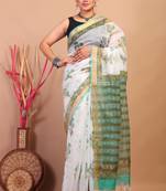 white zari work kota doria kota doria ethnic saree with unstitched blouse
