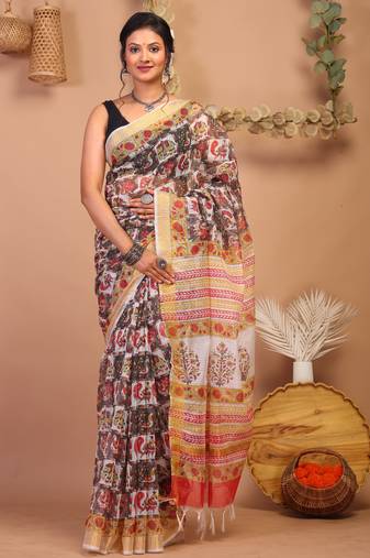 multicolor zari work kota doria kota doria ethnic saree with unstitched blouse