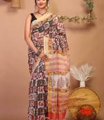 multicolor zari work kota doria kota doria ethnic saree with unstitched blouse