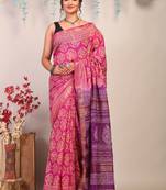 pink & purple zari work cotton silk blend bhagalpuri ethnic saree with unstitched blouse