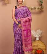 purple & pink zari work cotton silk blend bhagalpuri ethnic saree with unstitched blouse