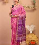 pink & purple zari work cotton silk blend bhagalpuri ethnic saree with unstitched blouse