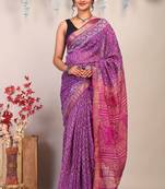 purple & pink zari work cotton silk blend bhagalpuri ethnic saree with unstitched blouse