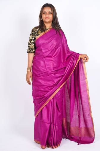 purple zari work blended cotton staple bhagalpuri ethnic saree with unstitched blouse