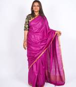 purple zari work blended cotton staple bhagalpuri ethnic saree with unstitched blouse