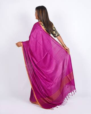 purple zari work blended cotton staple bhagalpuri ethnic saree with unstitched blouse 2
