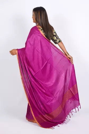 purple zari work blended cotton staple bhagalpuri ethnic saree with unstitched blouse