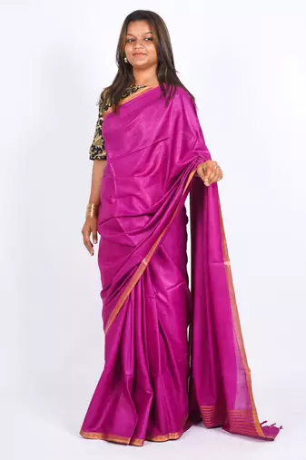 purple zari work blended cotton staple bhagalpuri ethnic saree with unstitched blouse