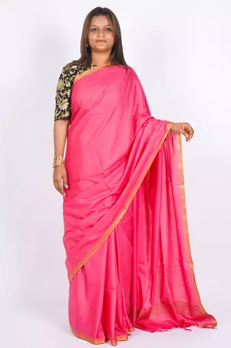 pink zari work blended cotton staple bhagalpuri ethnic saree with unstitched blouse