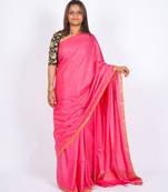 pink zari work blended cotton staple bhagalpuri ethnic saree with unstitched blouse