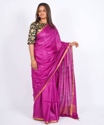 purple zari work blended cotton staple bhagalpuri ethnic saree with unstitched blouse 4