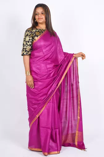 purple zari work blended cotton staple bhagalpuri ethnic saree with unstitched blouse