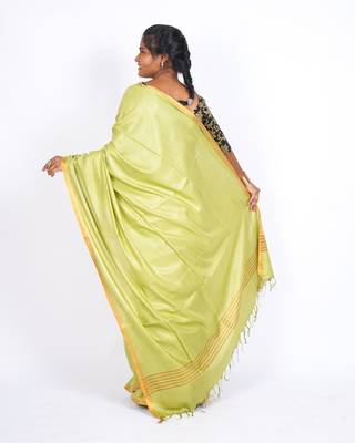 green zari work blended cotton staple bhagalpuri ethnic saree with unstitched blouse 2