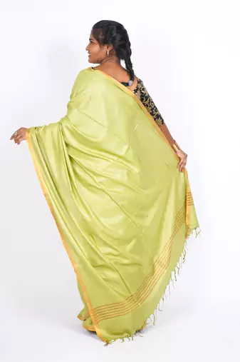 green zari work blended cotton staple bhagalpuri ethnic saree with unstitched blouse