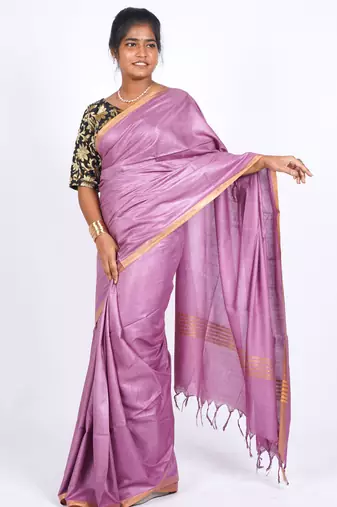levender zari work blended cotton staple bhagalpuri ethnic saree with unstitched blouse