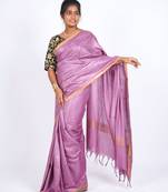 levender zari work blended cotton staple bhagalpuri ethnic saree with unstitched blouse