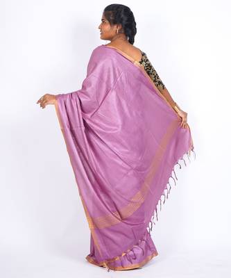 levender zari work blended cotton staple bhagalpuri ethnic saree with unstitched blouse 2