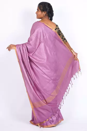 levender zari work blended cotton staple bhagalpuri ethnic saree with unstitched blouse