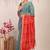 teal green & red zari work cotton silk blend bhagalpuri ethnic saree with unstitched blouse