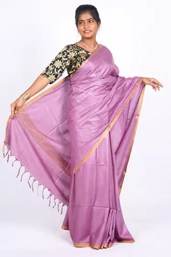 levender zari work blended cotton staple bhagalpuri ethnic saree with unstitched blouse