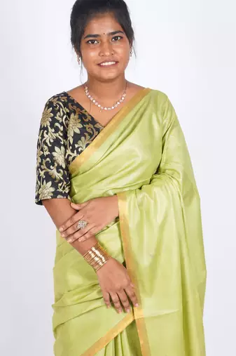 green zari work blended cotton staple bhagalpuri ethnic saree with unstitched blouse