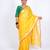 Yellow embellished cotton linen bhagalpuri ethnic saree with unstitched blouse