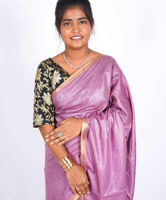 levender zari work blended cotton staple bhagalpuri ethnic saree with unstitched blouse 5
