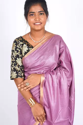 levender zari work blended cotton staple bhagalpuri ethnic saree with unstitched blouse