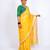 Yellow embellished cotton linen bhagalpuri ethnic saree with unstitched blouse