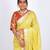 Yellow embellished cotton linen bhagalpuri ethnic saree with unstitched blouse