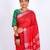 Red embellished cotton linen bhagalpuri ethnic saree with unstitched blouse