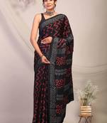 black & red embellished modal silk blend bhagalpuri ethnic saree with unstitched blouse