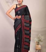black & grey embellished modal silk blend bhagalpuri ethnic saree with unstitched blouse
