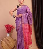 purple & pink zari work cotton silk blend bhagalpuri ethnic saree with unstitched blouse