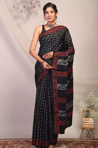 black & grey embellished modal silk blend bhagalpuri ethnic saree with unstitched blouse