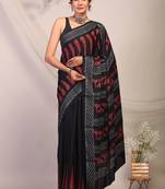 black & red embellished modal silk blend bhagalpuri ethnic saree with unstitched blouse