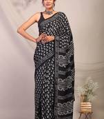 black & white embellished modal silk blend bhagalpuri ethnic saree with unstitched blouse