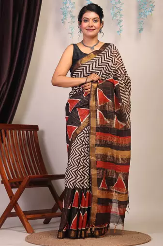 multicolor zari work cotton silk blend bhagalpuri ethnic saree with unstitched blouse