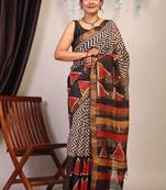 multicolor zari work cotton silk blend bhagalpuri ethnic saree with unstitched blouse