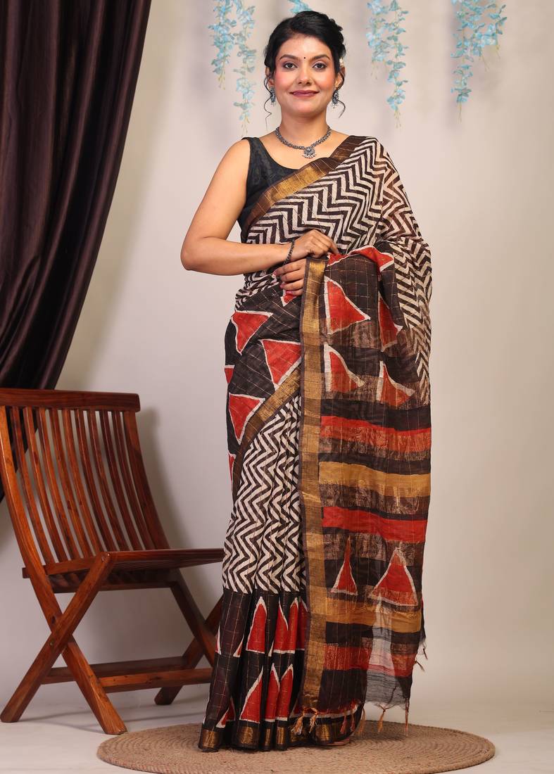 multicolor zari work cotton silk blend bhagalpuri ethnic saree with unstitched blouse