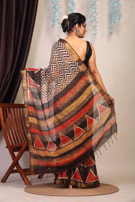 multicolor zari work cotton silk blend bhagalpuri ethnic saree with unstitched blouse 2