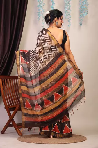 multicolor zari work cotton silk blend bhagalpuri ethnic saree with unstitched blouse