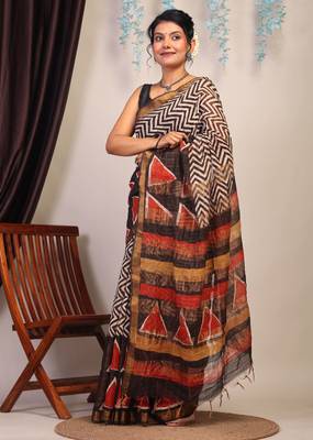 multicolor zari work cotton silk blend bhagalpuri ethnic saree with unstitched blouse 3