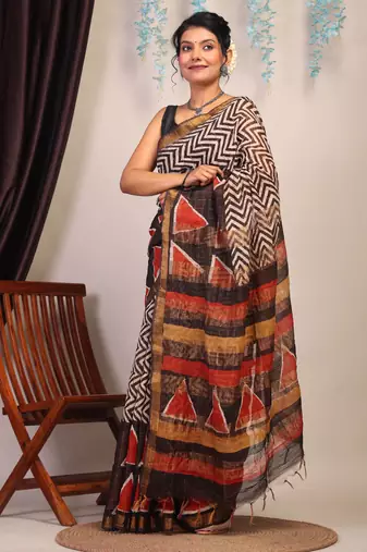 multicolor zari work cotton silk blend bhagalpuri ethnic saree with unstitched blouse