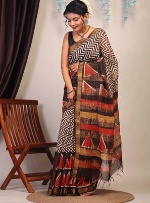 multicolor zari work cotton silk blend bhagalpuri ethnic saree with unstitched blouse 4