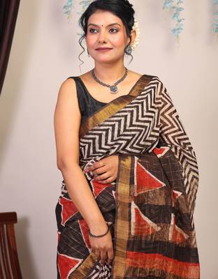 multicolor zari work cotton silk blend bhagalpuri ethnic saree with unstitched blouse 5