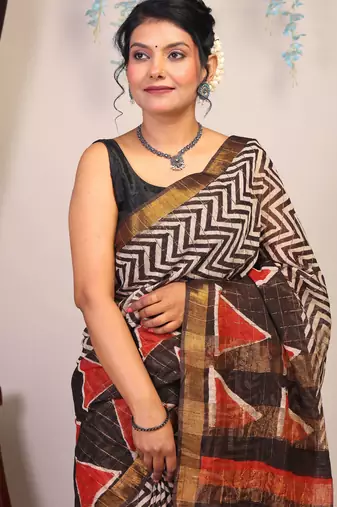 multicolor zari work cotton silk blend bhagalpuri ethnic saree with unstitched blouse
