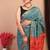 teal green & red zari work, dabu embroidery cotton silk blend bhagalpuri ethnic saree with unstitched blouse