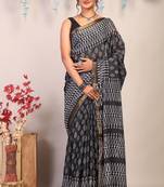 black & white zari work cotton silk blend bhagalpuri ethnic saree with unstitched blouse