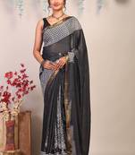 black & white zari work cotton silk blend bhagalpuri ethnic saree with unstitched blouse